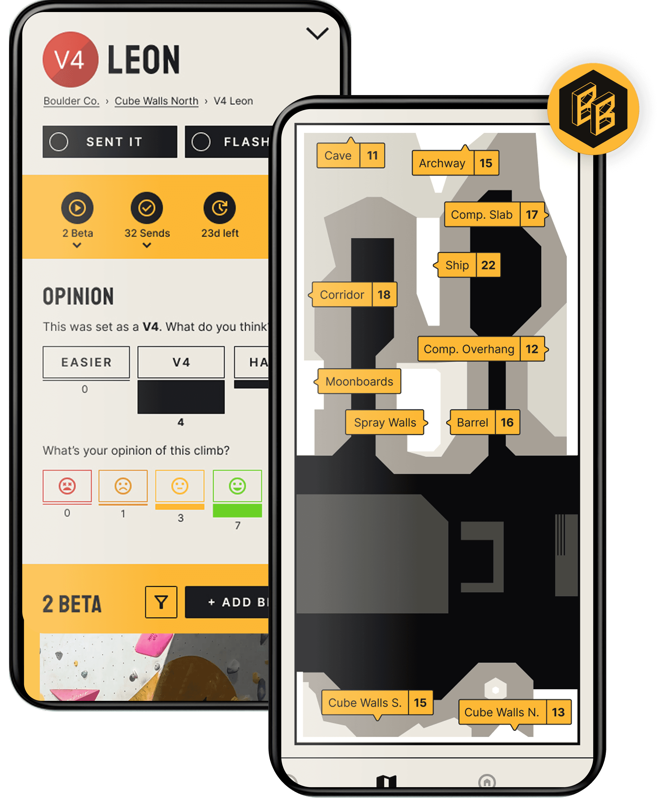 Beta Bud App Screenshots - Climb Details and Gym Map